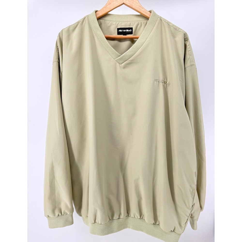 Bolle Windbreaker Pullover Mens XL Tan V Neck Golf Jacket Lightweight Beige